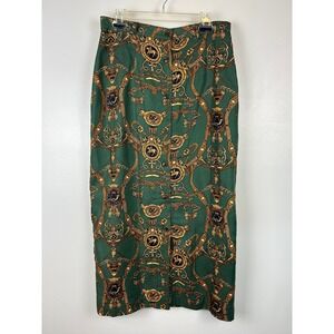 Vintage‎ Collin Creek Equestrian Horse Button Front Maxi Skirt 12 Green Gold